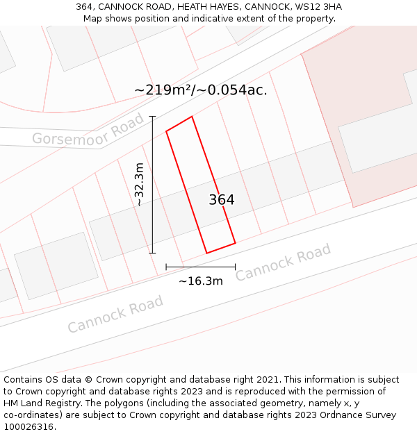 364, CANNOCK ROAD, HEATH HAYES, CANNOCK, WS12 3HA: Plot and title map