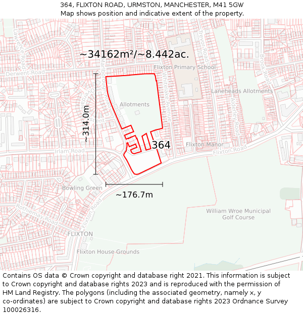 364, FLIXTON ROAD, URMSTON, MANCHESTER, M41 5GW: Plot and title map