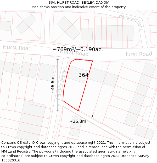 364, HURST ROAD, BEXLEY, DA5 3JY: Plot and title map