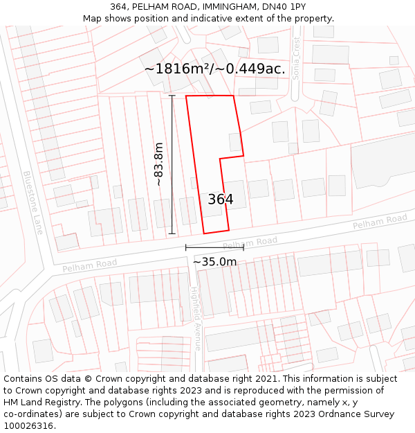 364, PELHAM ROAD, IMMINGHAM, DN40 1PY: Plot and title map