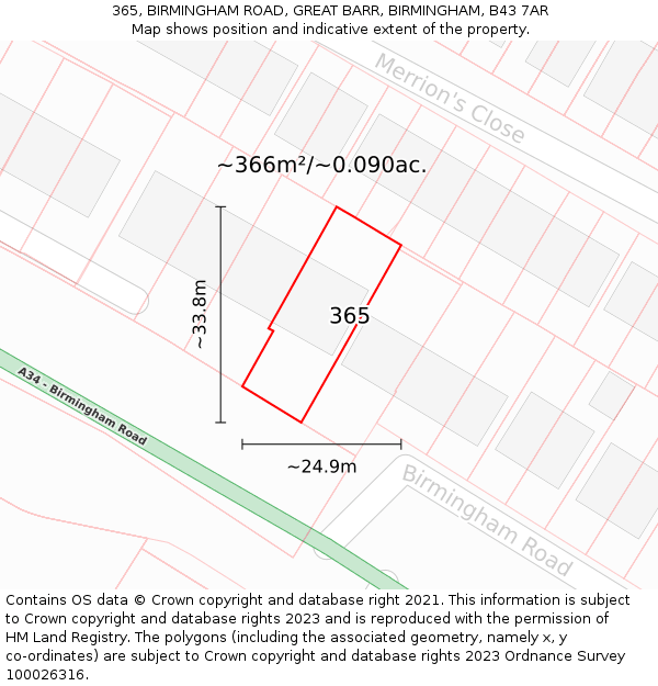 365, BIRMINGHAM ROAD, GREAT BARR, BIRMINGHAM, B43 7AR: Plot and title map