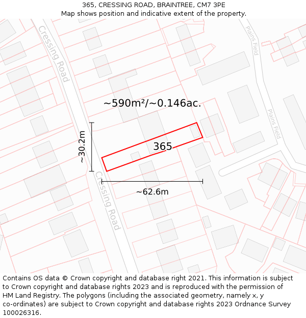 365, CRESSING ROAD, BRAINTREE, CM7 3PE: Plot and title map