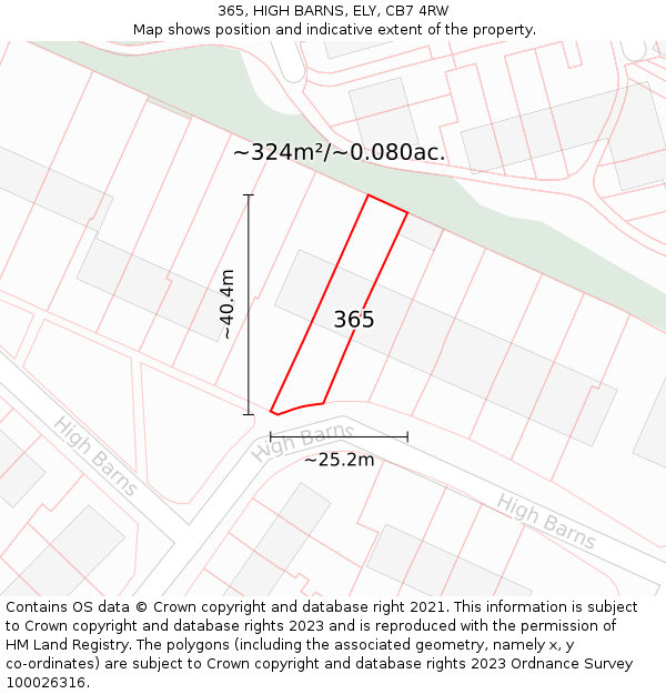 365, HIGH BARNS, ELY, CB7 4RW: Plot and title map