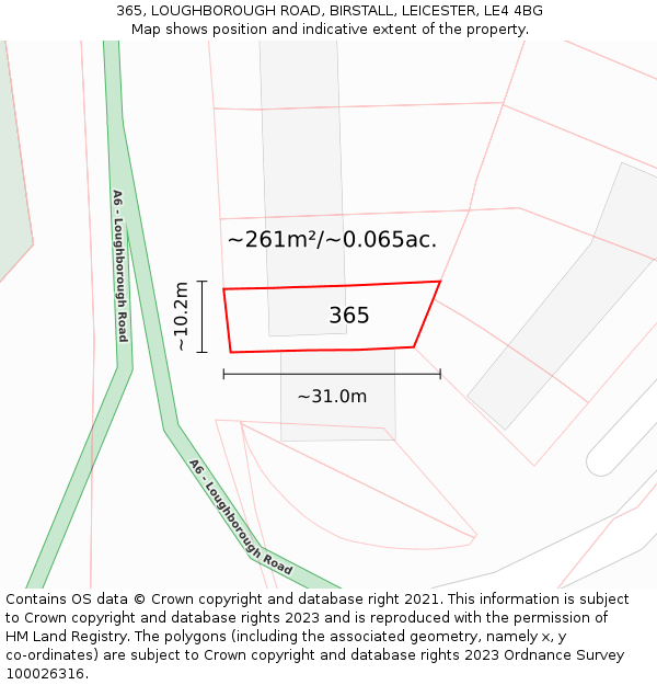 365, LOUGHBOROUGH ROAD, BIRSTALL, LEICESTER, LE4 4BG: Plot and title map