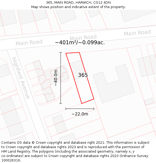 365, MAIN ROAD, HARWICH, CO12 4DN: Plot and title map