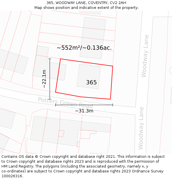 365, WOODWAY LANE, COVENTRY, CV2 2AH: Plot and title map