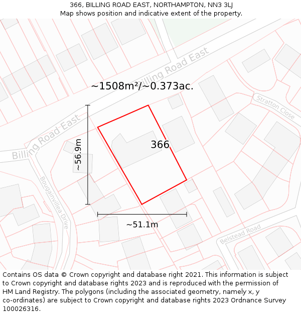 366, BILLING ROAD EAST, NORTHAMPTON, NN3 3LJ: Plot and title map