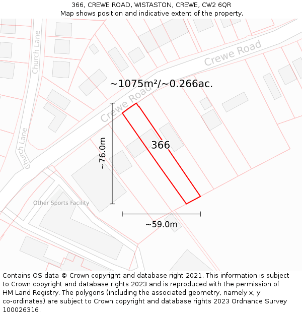 366, CREWE ROAD, WISTASTON, CREWE, CW2 6QR: Plot and title map