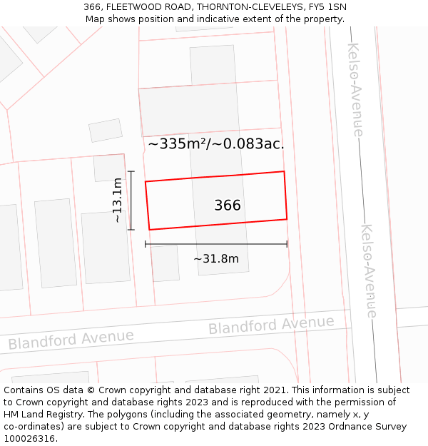 366, FLEETWOOD ROAD, THORNTON-CLEVELEYS, FY5 1SN: Plot and title map