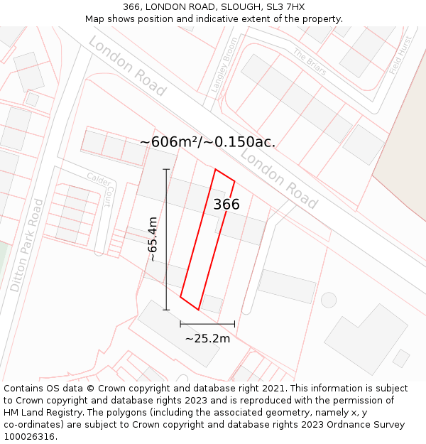 366, LONDON ROAD, SLOUGH, SL3 7HX: Plot and title map