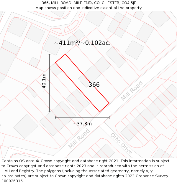 366, MILL ROAD, MILE END, COLCHESTER, CO4 5JF: Plot and title map