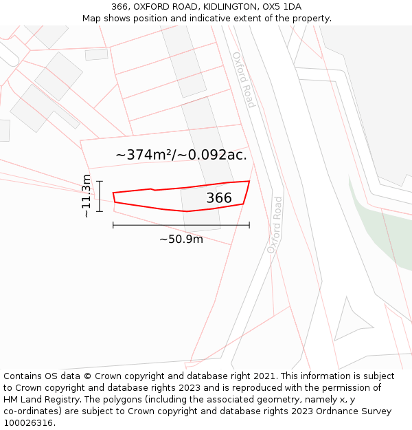 366, OXFORD ROAD, KIDLINGTON, OX5 1DA: Plot and title map