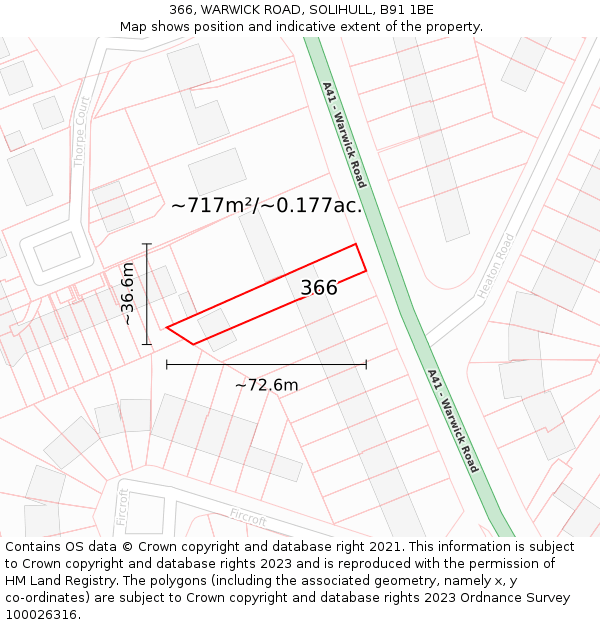 366, WARWICK ROAD, SOLIHULL, B91 1BE: Plot and title map