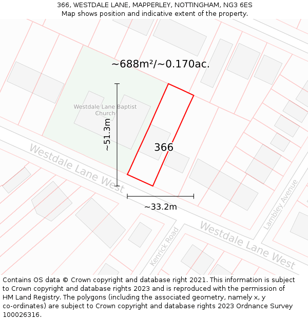 366, WESTDALE LANE, MAPPERLEY, NOTTINGHAM, NG3 6ES: Plot and title map
