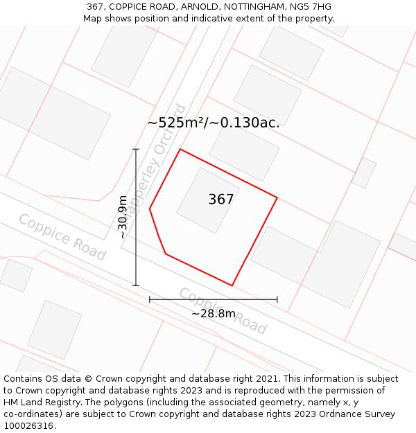 367, COPPICE ROAD, ARNOLD, NOTTINGHAM, NG5 7HG: Plot and title map