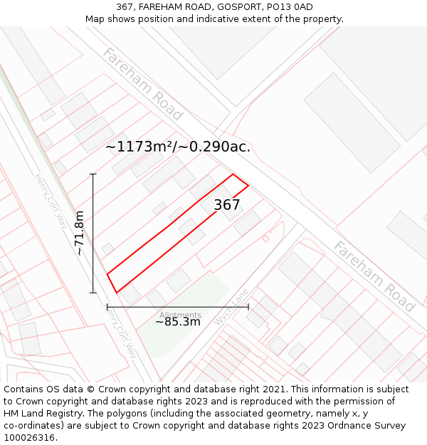 367, FAREHAM ROAD, GOSPORT, PO13 0AD: Plot and title map