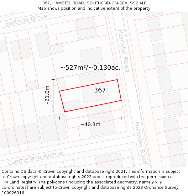 367, HAMSTEL ROAD, SOUTHEND-ON-SEA, SS2 4LE: Plot and title map