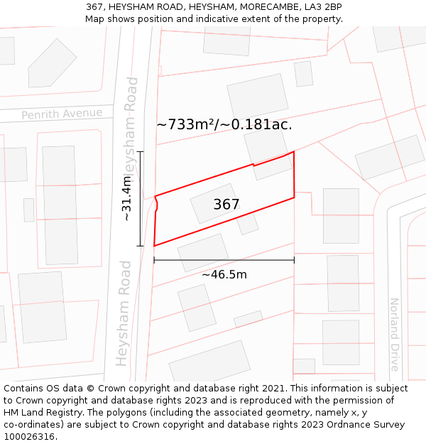 367, HEYSHAM ROAD, HEYSHAM, MORECAMBE, LA3 2BP: Plot and title map