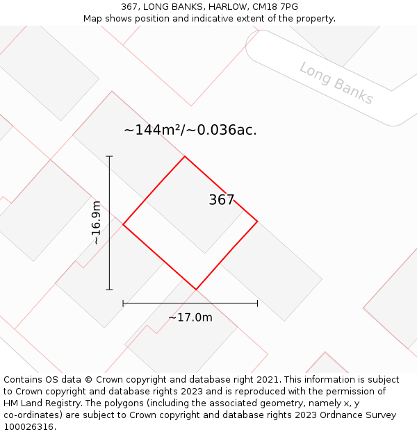 367, LONG BANKS, HARLOW, CM18 7PG: Plot and title map