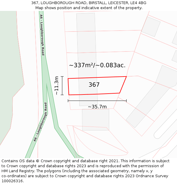 367, LOUGHBOROUGH ROAD, BIRSTALL, LEICESTER, LE4 4BG: Plot and title map