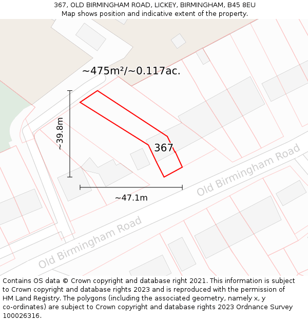 367, OLD BIRMINGHAM ROAD, LICKEY, BIRMINGHAM, B45 8EU: Plot and title map