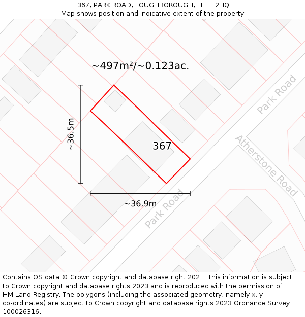 367, PARK ROAD, LOUGHBOROUGH, LE11 2HQ: Plot and title map