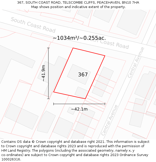 367, SOUTH COAST ROAD, TELSCOMBE CLIFFS, PEACEHAVEN, BN10 7HA: Plot and title map