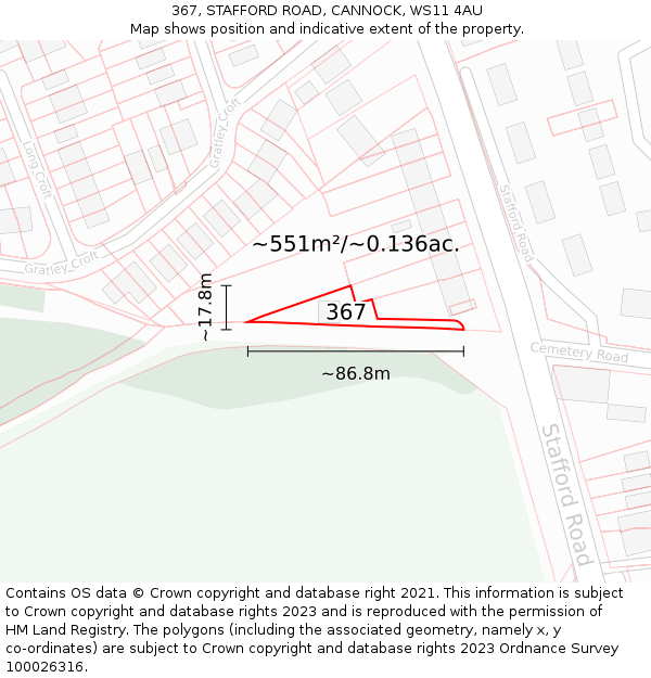 367, STAFFORD ROAD, CANNOCK, WS11 4AU: Plot and title map