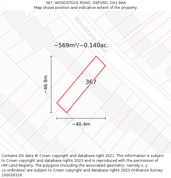 367, WOODSTOCK ROAD, OXFORD, OX2 8AA: Plot and title map