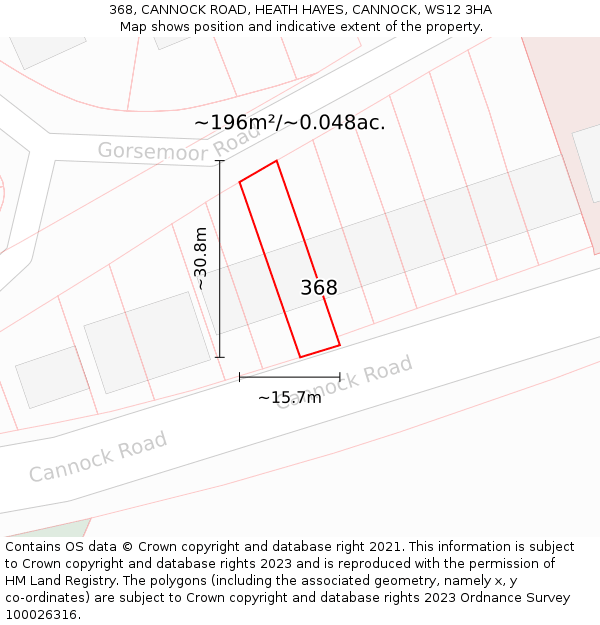 368, CANNOCK ROAD, HEATH HAYES, CANNOCK, WS12 3HA: Plot and title map