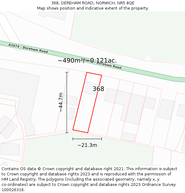 368, DEREHAM ROAD, NORWICH, NR5 8QE: Plot and title map