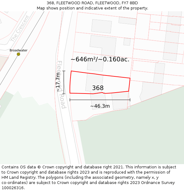 368, FLEETWOOD ROAD, FLEETWOOD, FY7 8BD: Plot and title map