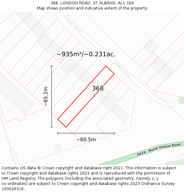 368, LONDON ROAD, ST ALBANS, AL1 1EA: Plot and title map