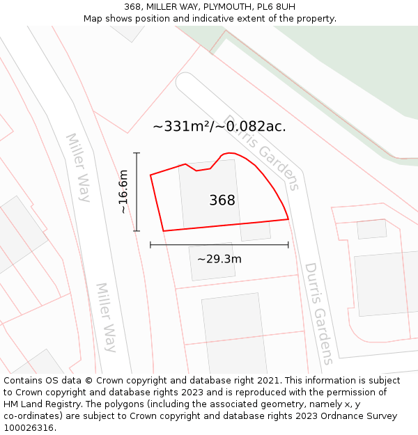 368, MILLER WAY, PLYMOUTH, PL6 8UH: Plot and title map