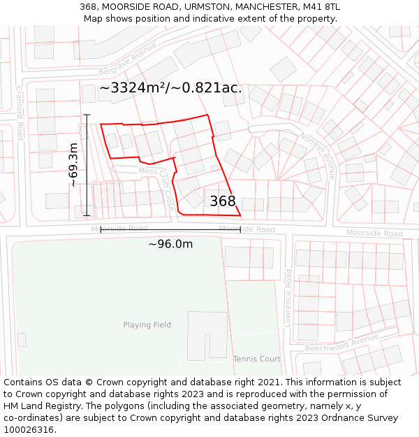 368, MOORSIDE ROAD, URMSTON, MANCHESTER, M41 8TL: Plot and title map