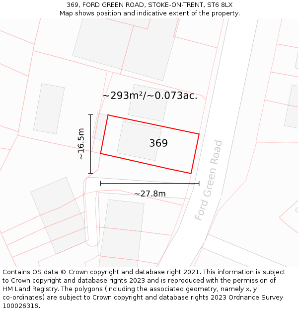 369, FORD GREEN ROAD, STOKE-ON-TRENT, ST6 8LX: Plot and title map