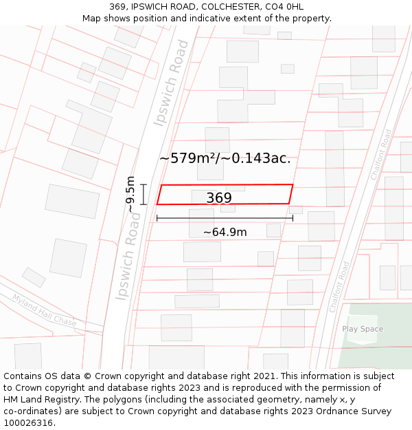 369, IPSWICH ROAD, COLCHESTER, CO4 0HL: Plot and title map