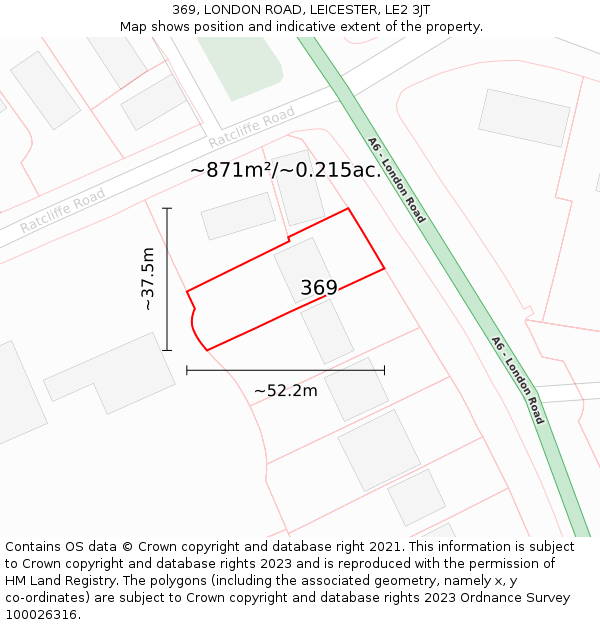 369, LONDON ROAD, LEICESTER, LE2 3JT: Plot and title map