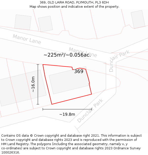 369, OLD LAIRA ROAD, PLYMOUTH, PL3 6DH: Plot and title map