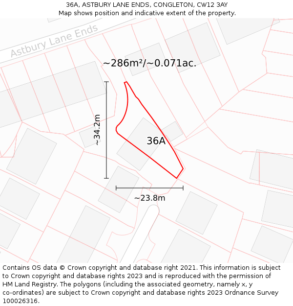 36A, ASTBURY LANE ENDS, CONGLETON, CW12 3AY: Plot and title map
