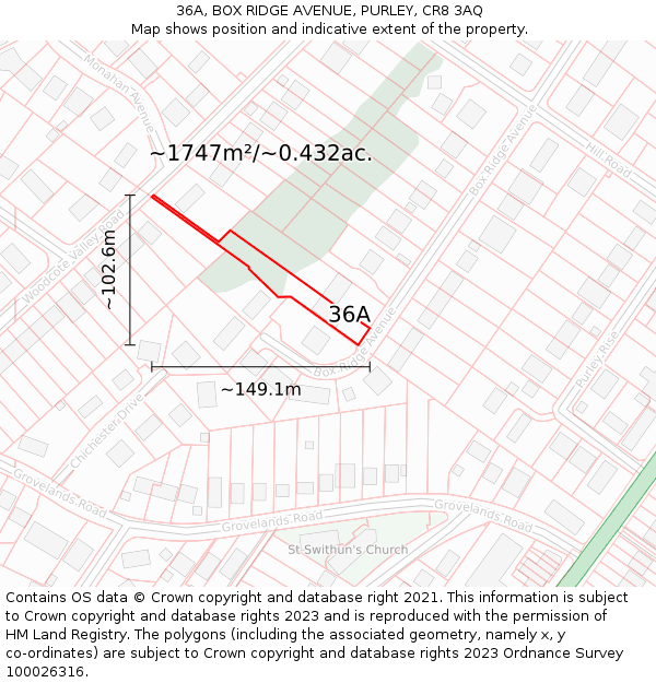 36A, BOX RIDGE AVENUE, PURLEY, CR8 3AQ: Plot and title map