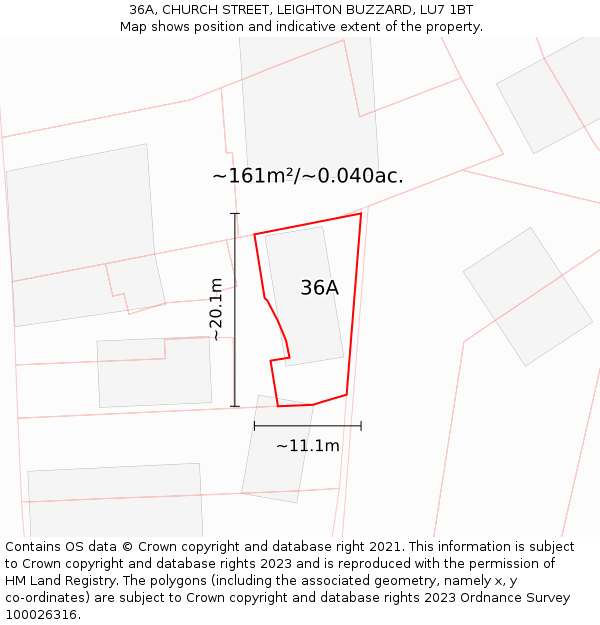 36A, CHURCH STREET, LEIGHTON BUZZARD, LU7 1BT: Plot and title map