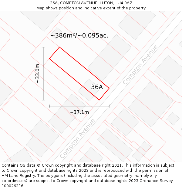 36A, COMPTON AVENUE, LUTON, LU4 9AZ: Plot and title map