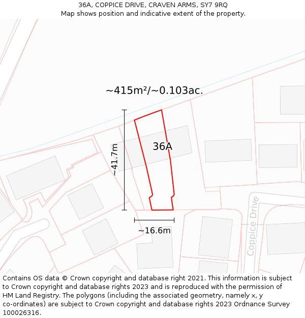 36A, COPPICE DRIVE, CRAVEN ARMS, SY7 9RQ: Plot and title map