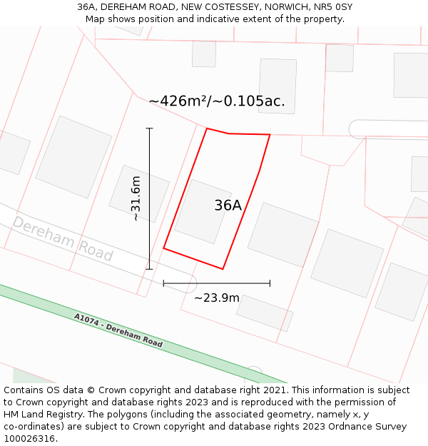 36A, DEREHAM ROAD, NEW COSTESSEY, NORWICH, NR5 0SY: Plot and title map