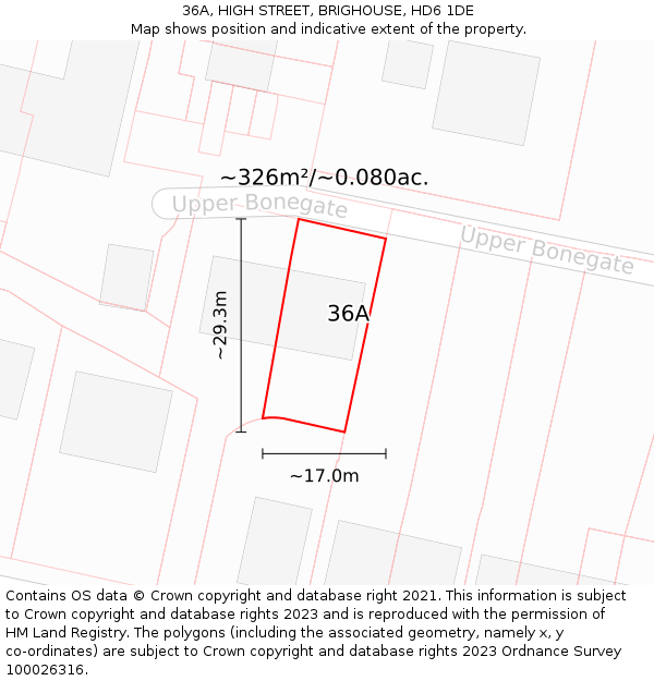 36A, HIGH STREET, BRIGHOUSE, HD6 1DE: Plot and title map