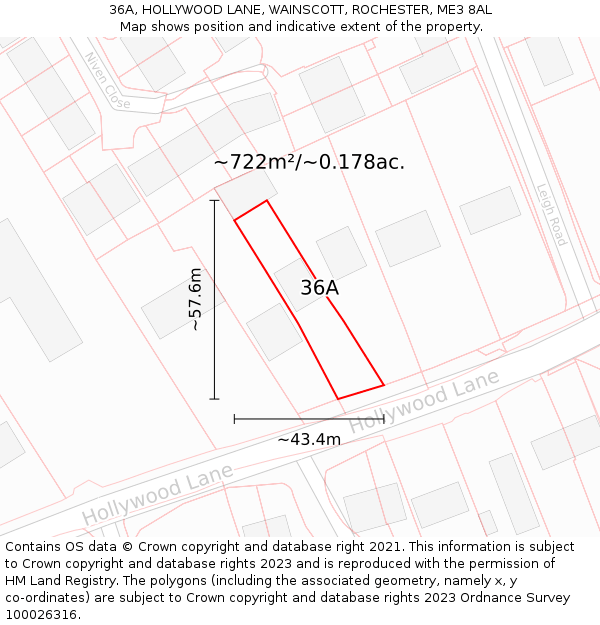 36A, HOLLYWOOD LANE, WAINSCOTT, ROCHESTER, ME3 8AL: Plot and title map