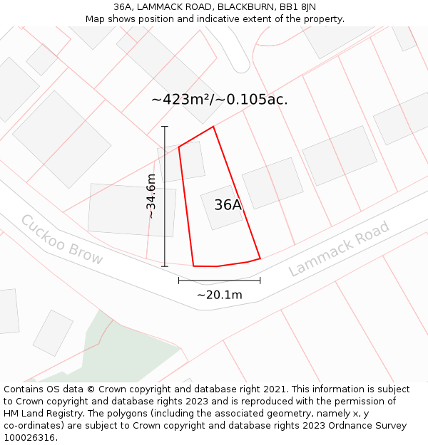 36A, LAMMACK ROAD, BLACKBURN, BB1 8JN: Plot and title map