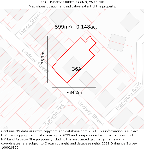 36A, LINDSEY STREET, EPPING, CM16 6RE: Plot and title map