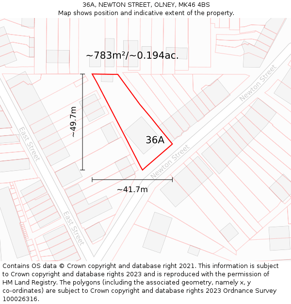 36A, NEWTON STREET, OLNEY, MK46 4BS: Plot and title map